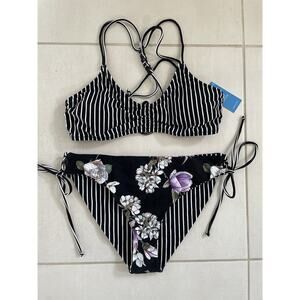 Cupshe Swim Bikini Swimwear Striped Floral Swimsuit